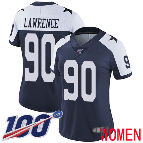 Women Dallas Cowboys Limited Navy Blue DeMarcus Lawrence Alternate #90 100th Season Vapor Untouchable Throwback NFL Jersey->women nfl jersey->Women Jersey
